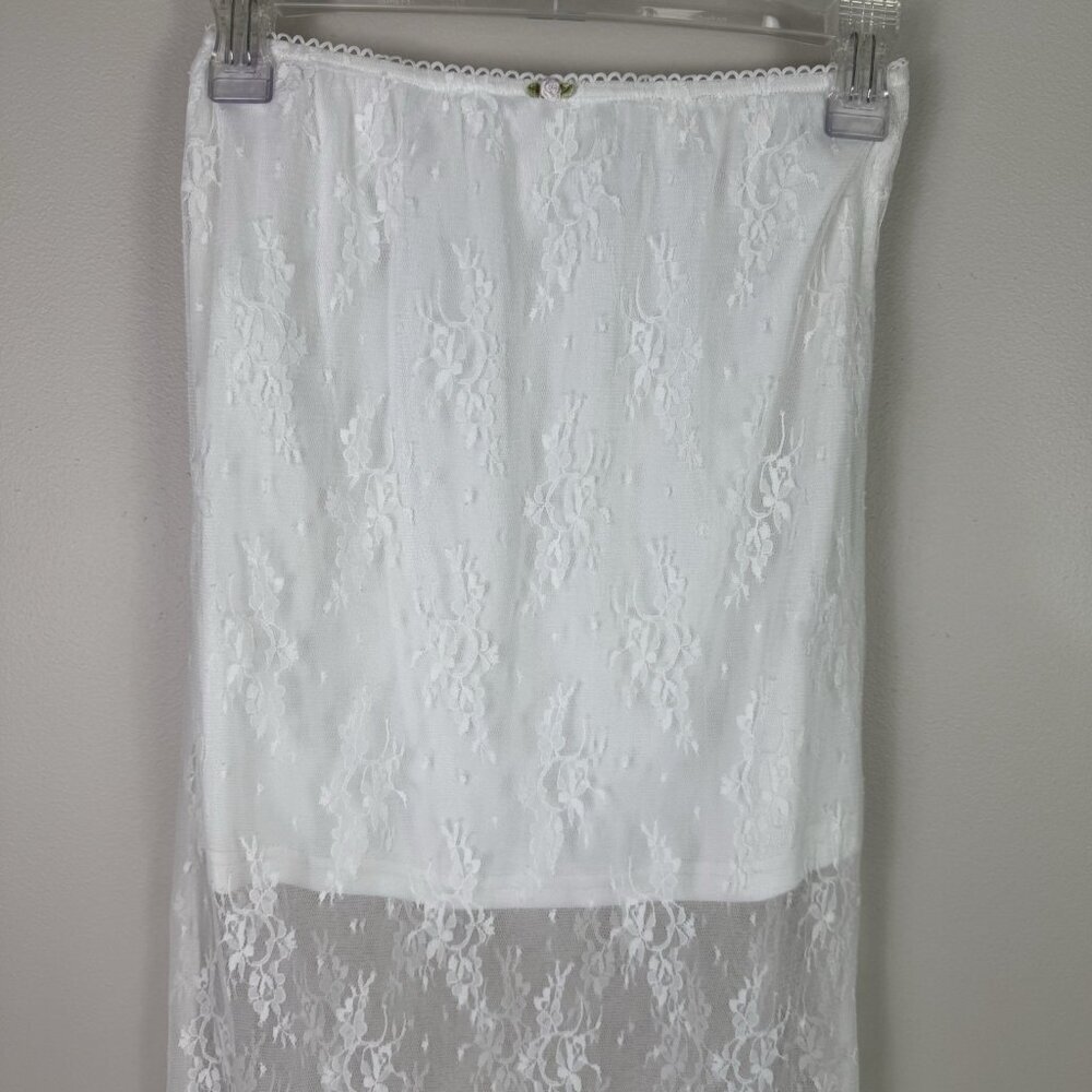 All In Favor White Lace Midi Skirt Small Sheer Overlay Lined NWOT Cottagecore - Picture 4 of 11